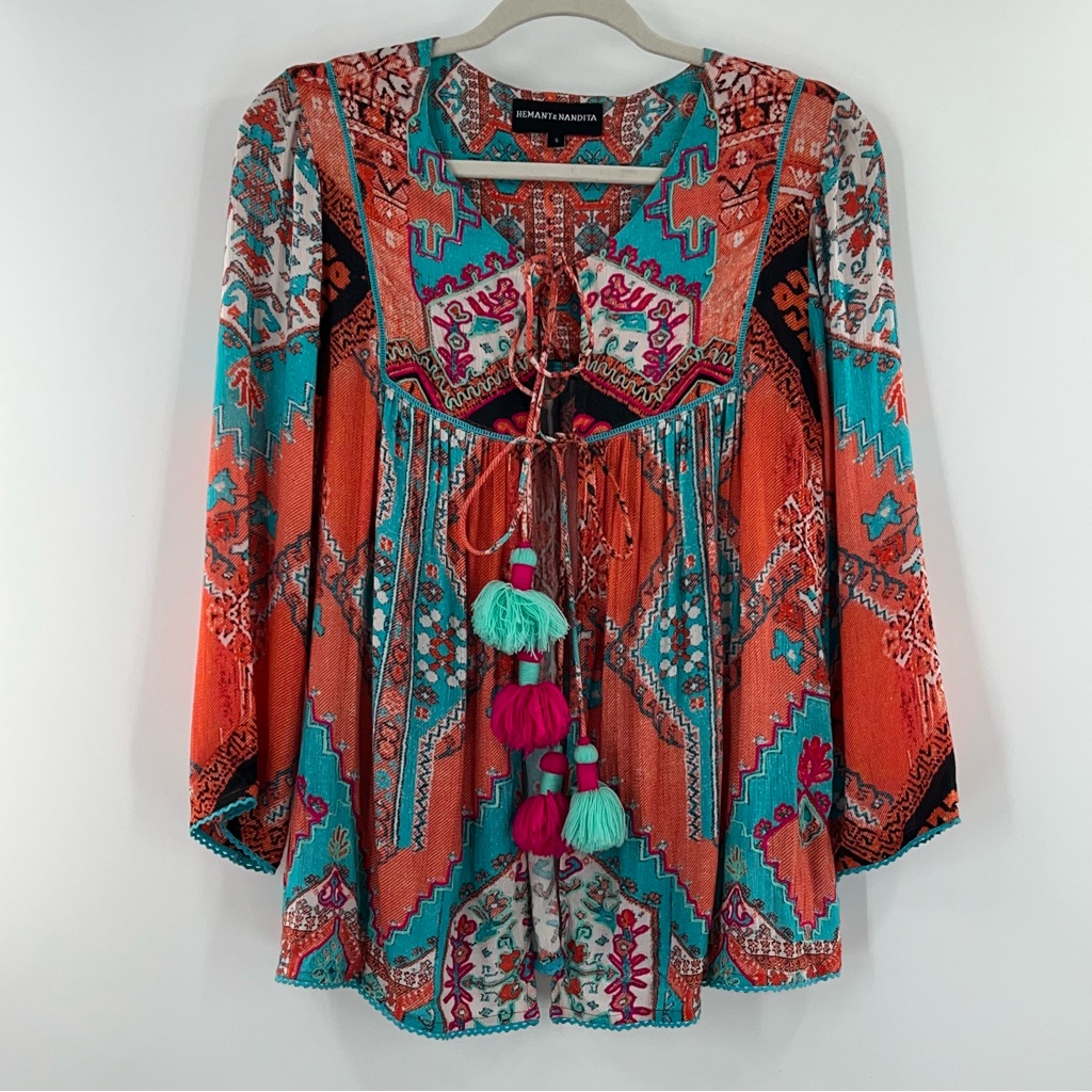 Hemant And Nandita Embroidered Cotton Cape Top Size Small